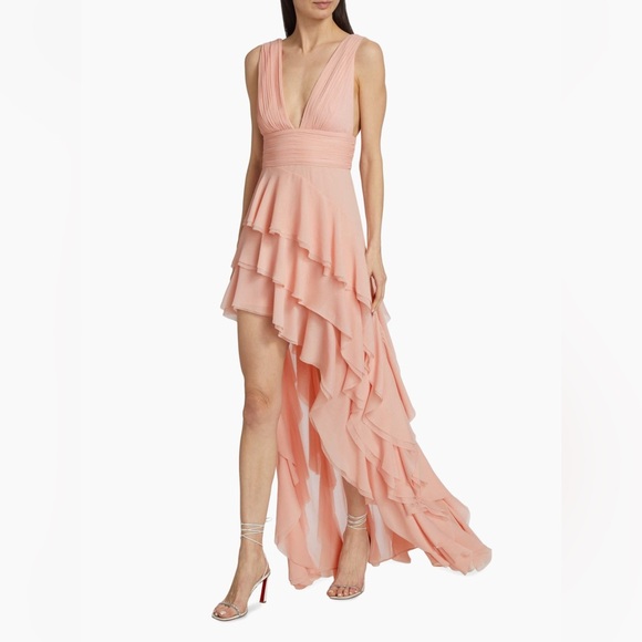 NWT Alice + Olivia Holly Tiered High-Low Maxi Dress Pink - Picture 2 of 8